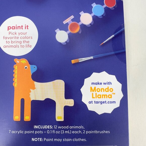 Mondo Llama Paint-Your-Own Wood Animals Kit With Paints And Brushes New - Picture 5 of 11